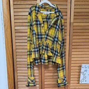 Yellow Plaid Ruffle Blouse